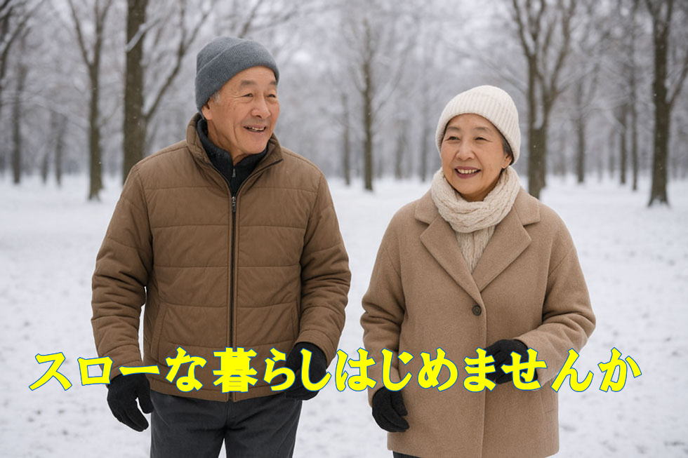 高齢者夫婦が冬でも元気にウオーキング